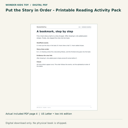 Put the Story in Order - Printable Reading Activity Pack: actual included PDF page 4, US Letter low-ink edition. Digital download; no physical book.