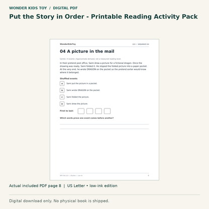 Put the Story in Order - Printable Reading Activity Pack: actual included PDF page 8, US Letter low-ink edition. Digital download; no physical book.