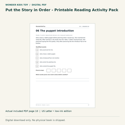 Put the Story in Order - Printable Reading Activity Pack: actual included PDF page 10, US Letter low-ink edition. Digital download; no physical book.