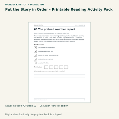 Put the Story in Order - Printable Reading Activity Pack: actual included PDF page 12, US Letter low-ink edition. Digital download; no physical book.