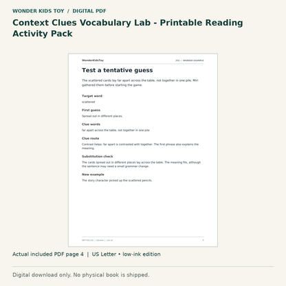 Context Clues Vocabulary Lab - Printable Reading Activity Pack: actual included PDF page 4, US Letter low-ink edition. Digital download; no physical book.
