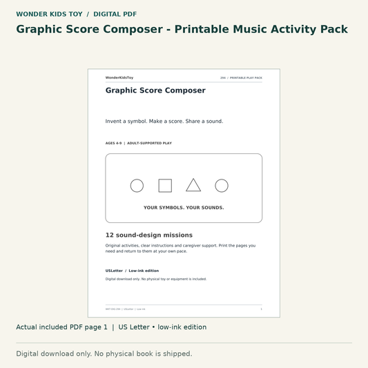 Graphic Score Composer - Printable Music Activity Pack: actual included PDF page 1, US Letter low-ink edition. Digital download; no physical book.
