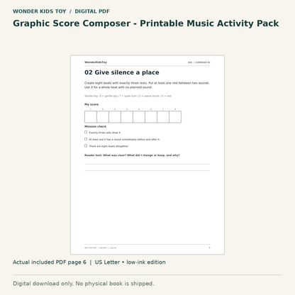 Graphic Score Composer - Printable Music Activity Pack: actual included PDF page 6, US Letter low-ink edition. Digital download; no physical book.