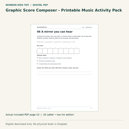 Graphic Score Composer - Printable Music Activity Pack: actual included PDF page 10, US Letter low-ink edition. Digital download; no physical book.