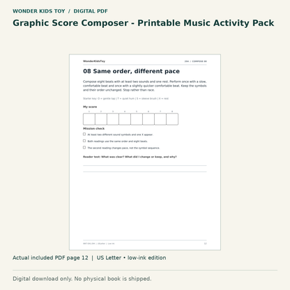 Graphic Score Composer - Printable Music Activity Pack: actual included PDF page 12, US Letter low-ink edition. Digital download; no physical book.