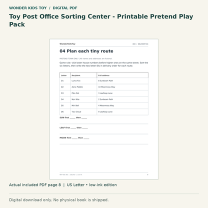 Toy Post Office Sorting Center - Printable Pretend Play Pack: actual included PDF page 8, US Letter low-ink edition. Digital download; no physical book.