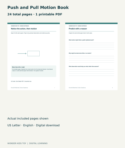 Push and Pull Motion Book: actual included PDF cover and page 6, 24 total pages