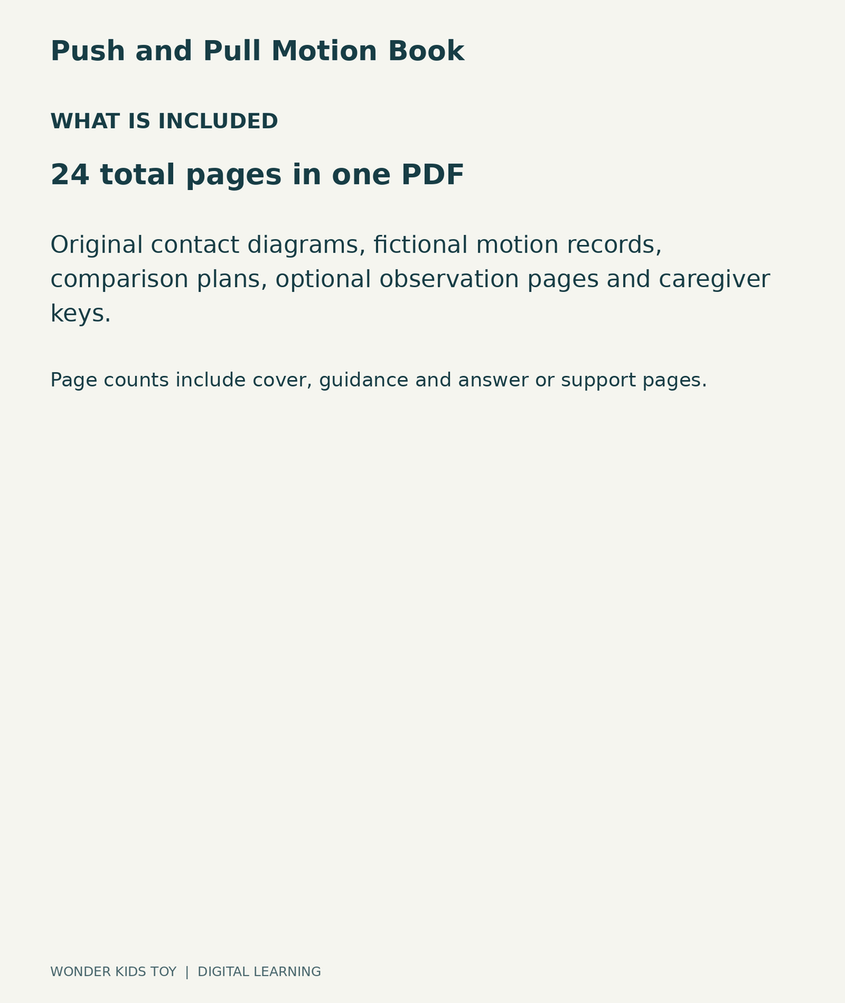Push and Pull Motion Book: contents overview, one PDF with 24 total pages