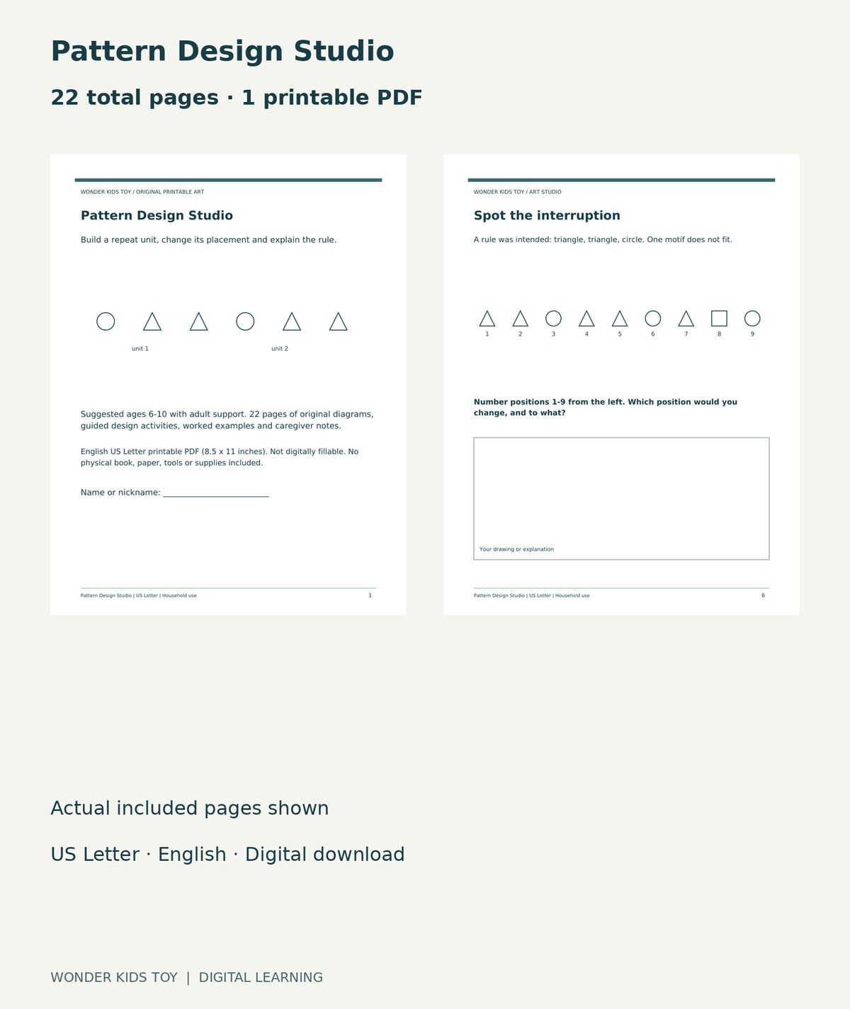 Pattern Design Studio: actual included PDF cover and page 6, 22 total pages
