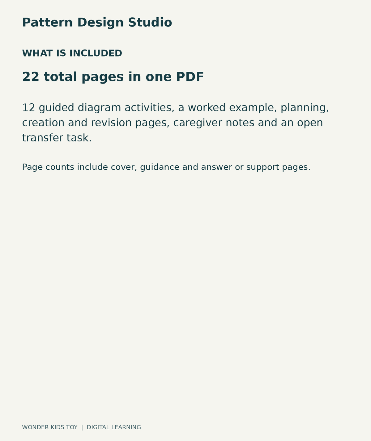 Pattern Design Studio: contents overview, one PDF with 22 total pages