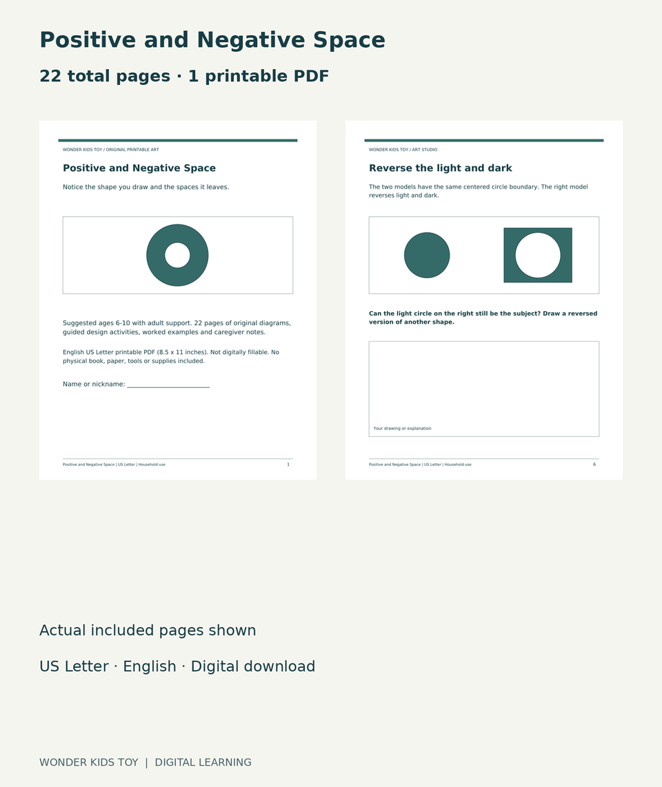 Positive and Negative Space: actual included PDF cover and page 6, 22 total pages