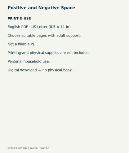 Positive and Negative Space: US Letter English printable PDF and household-use details