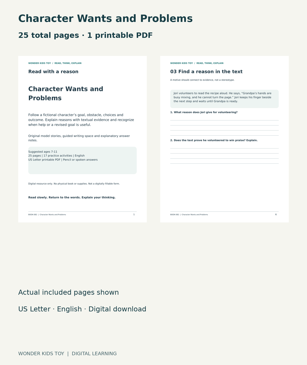 Character Wants and Problems: actual included PDF cover and page 6, 25 total pages