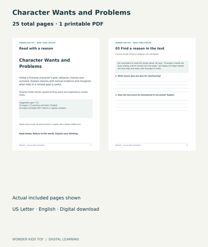 Character Wants and Problems: actual included PDF cover and page 6, 25 total pages
