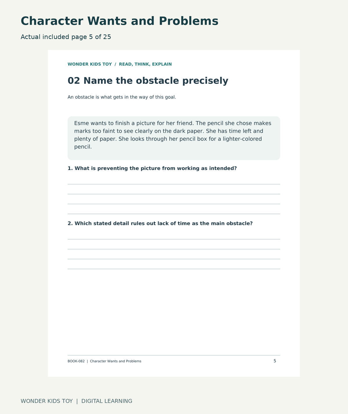 Character Wants and Problems: actual included PDF page 5 of 25