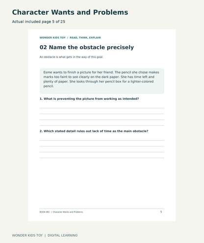 Character Wants and Problems: actual included PDF page 5 of 25