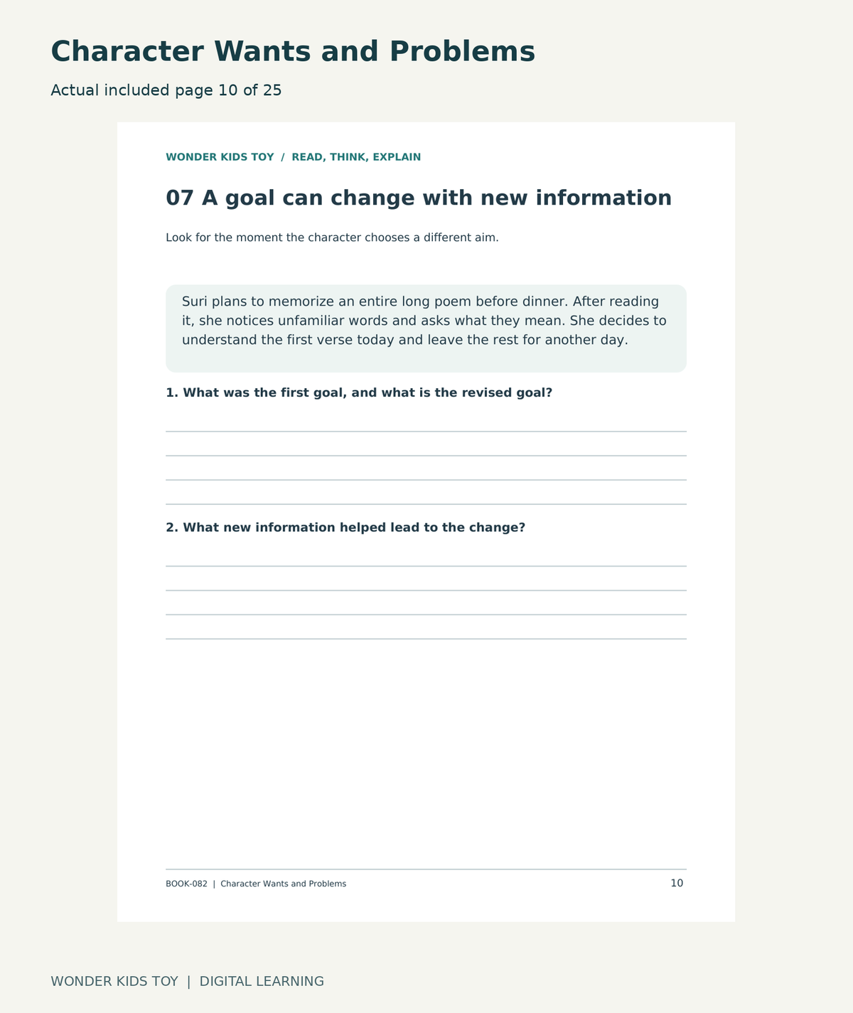 Character Wants and Problems: actual included PDF page 10 of 25