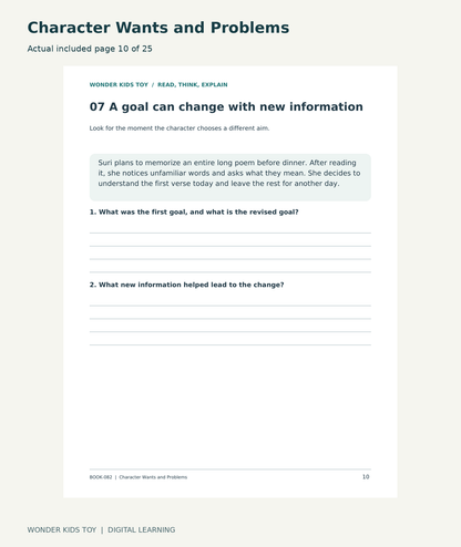 Character Wants and Problems: actual included PDF page 10 of 25