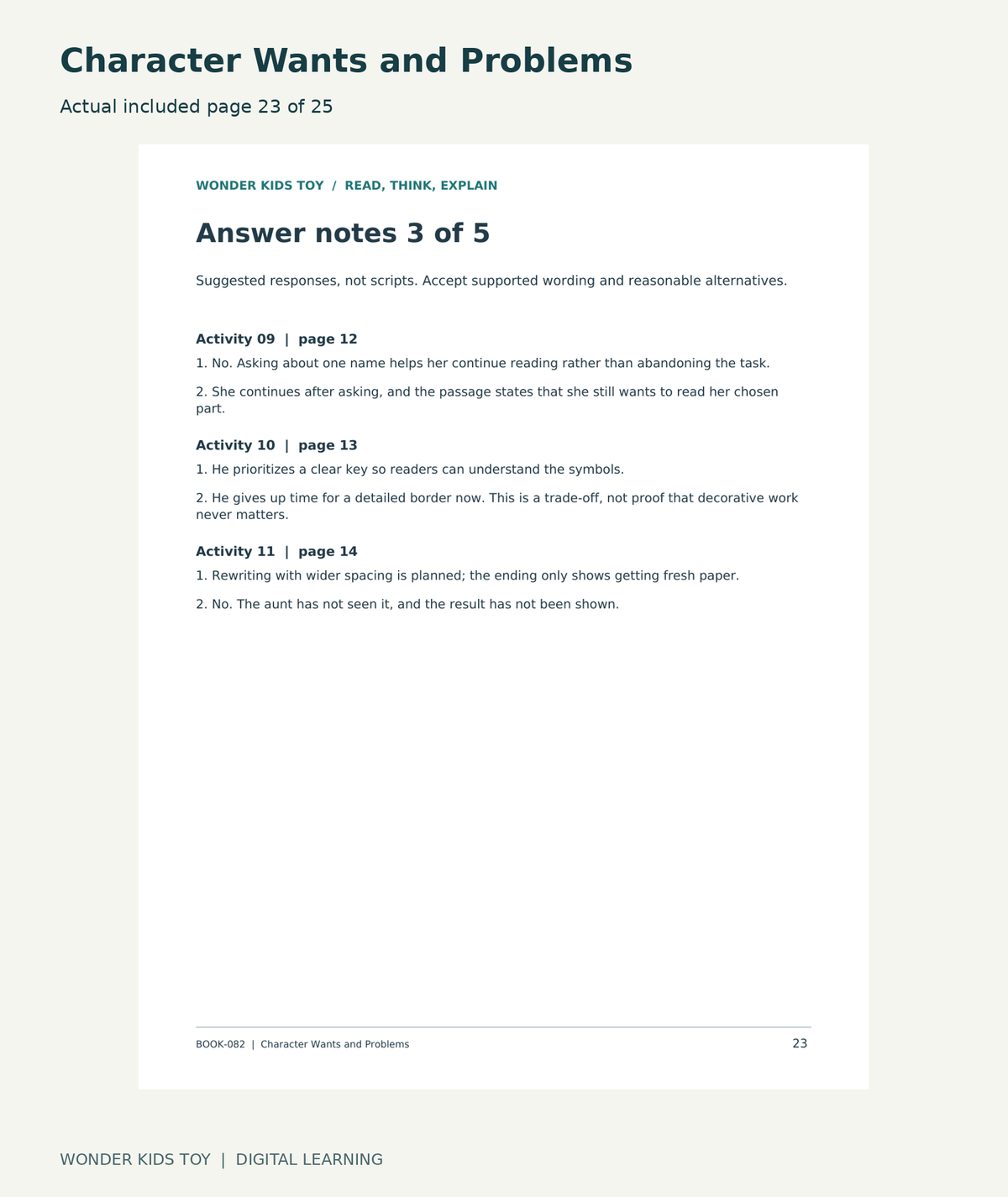 Character Wants and Problems: actual included PDF page 23 of 25