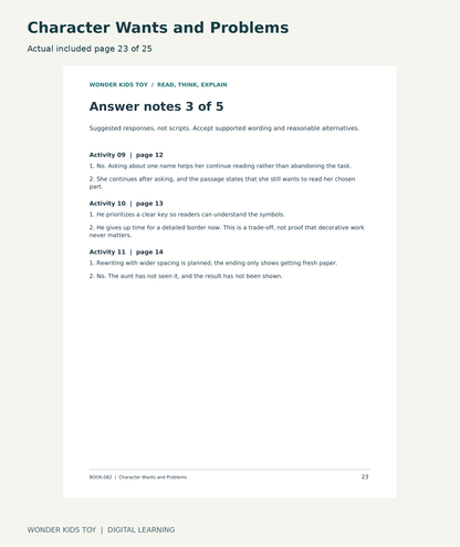 Character Wants and Problems: actual included PDF page 23 of 25