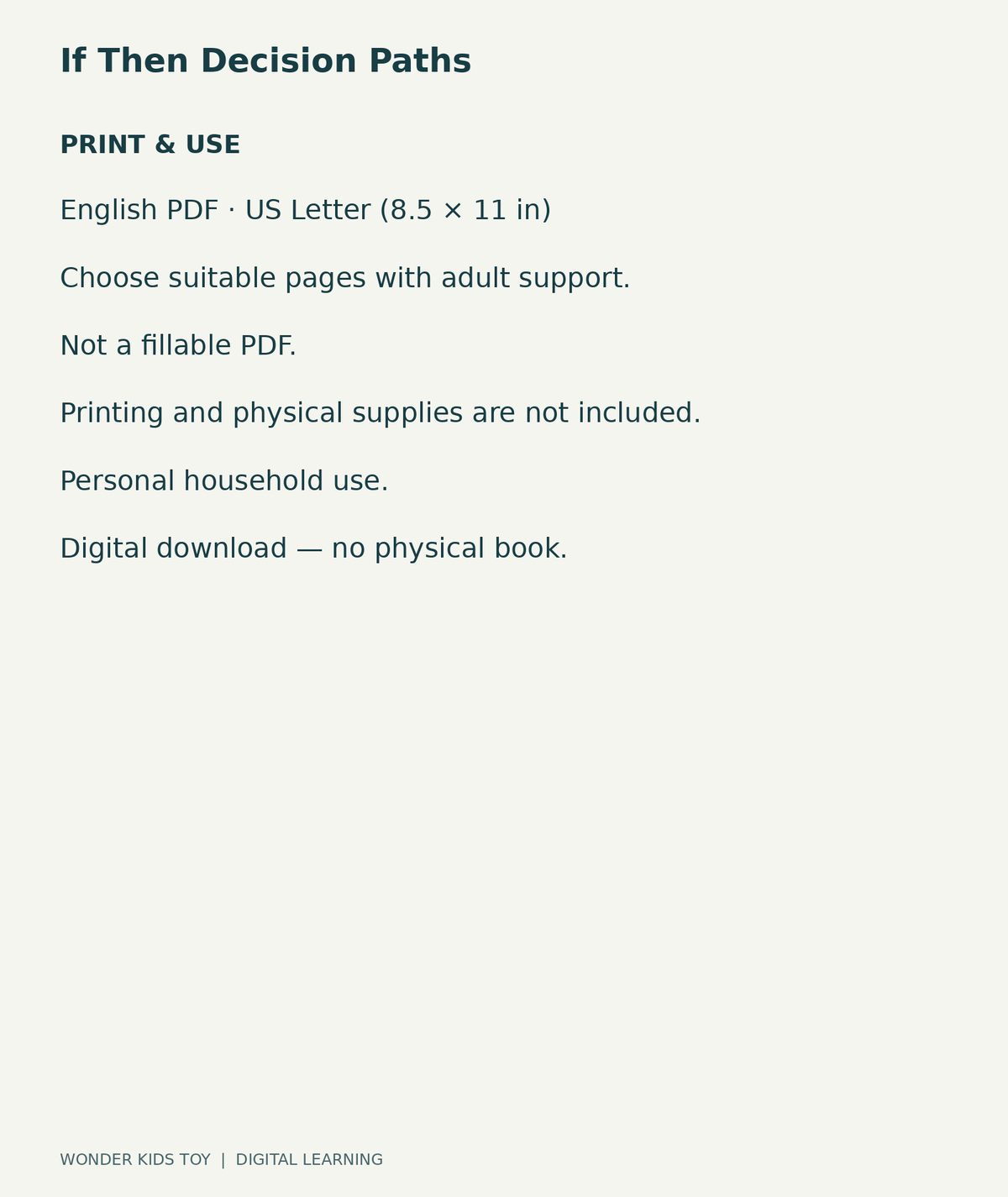 If Then Decision Paths: US Letter English printable PDF and household-use details