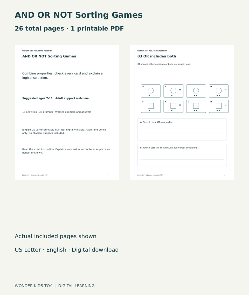 AND OR NOT Sorting Games: actual included PDF cover and page 6, 26 total pages