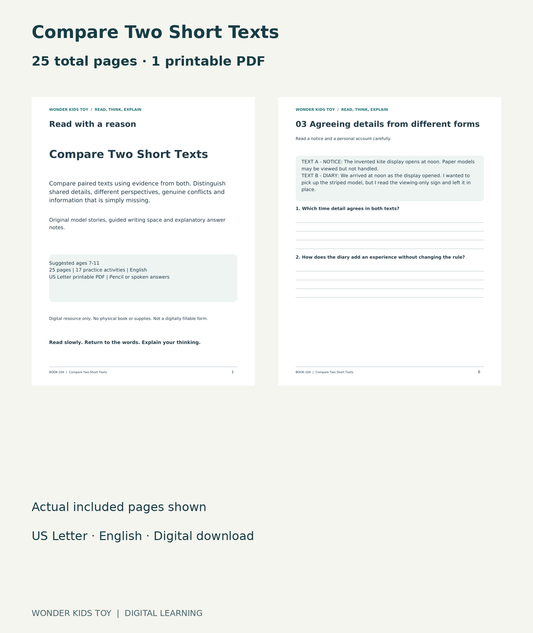 Compare Two Short Texts: actual included PDF cover and page 6, 25 total pages