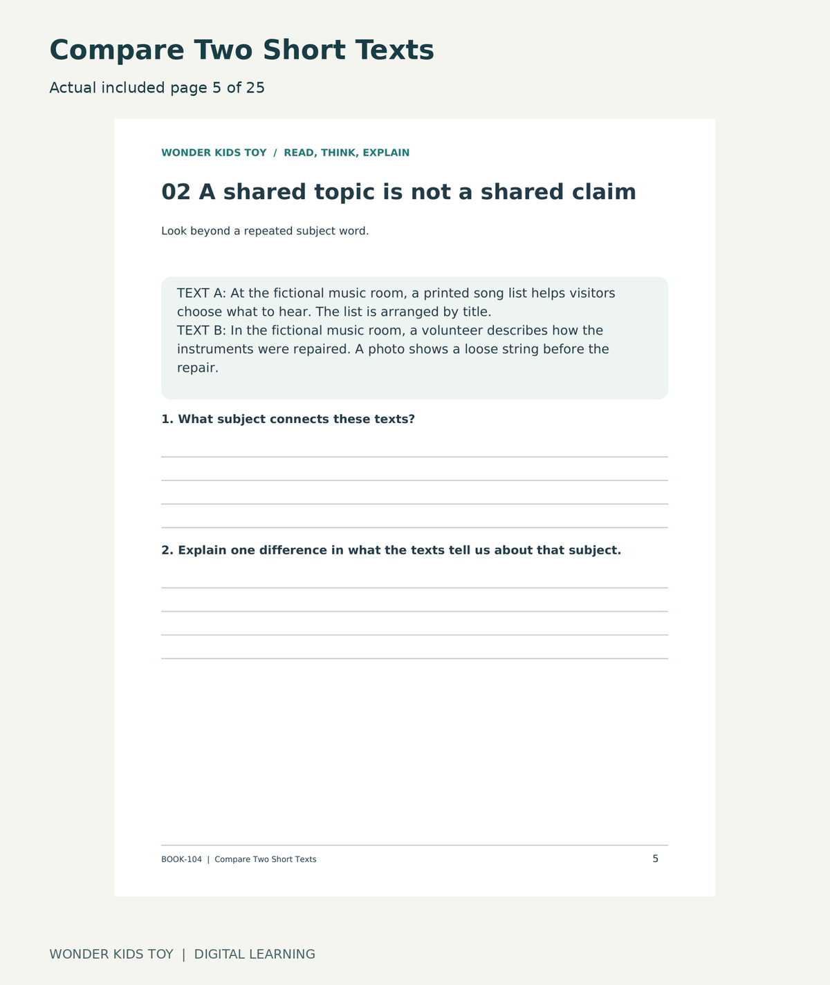 Compare Two Short Texts: actual included PDF page 5 of 25