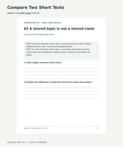 Compare Two Short Texts: actual included PDF page 5 of 25