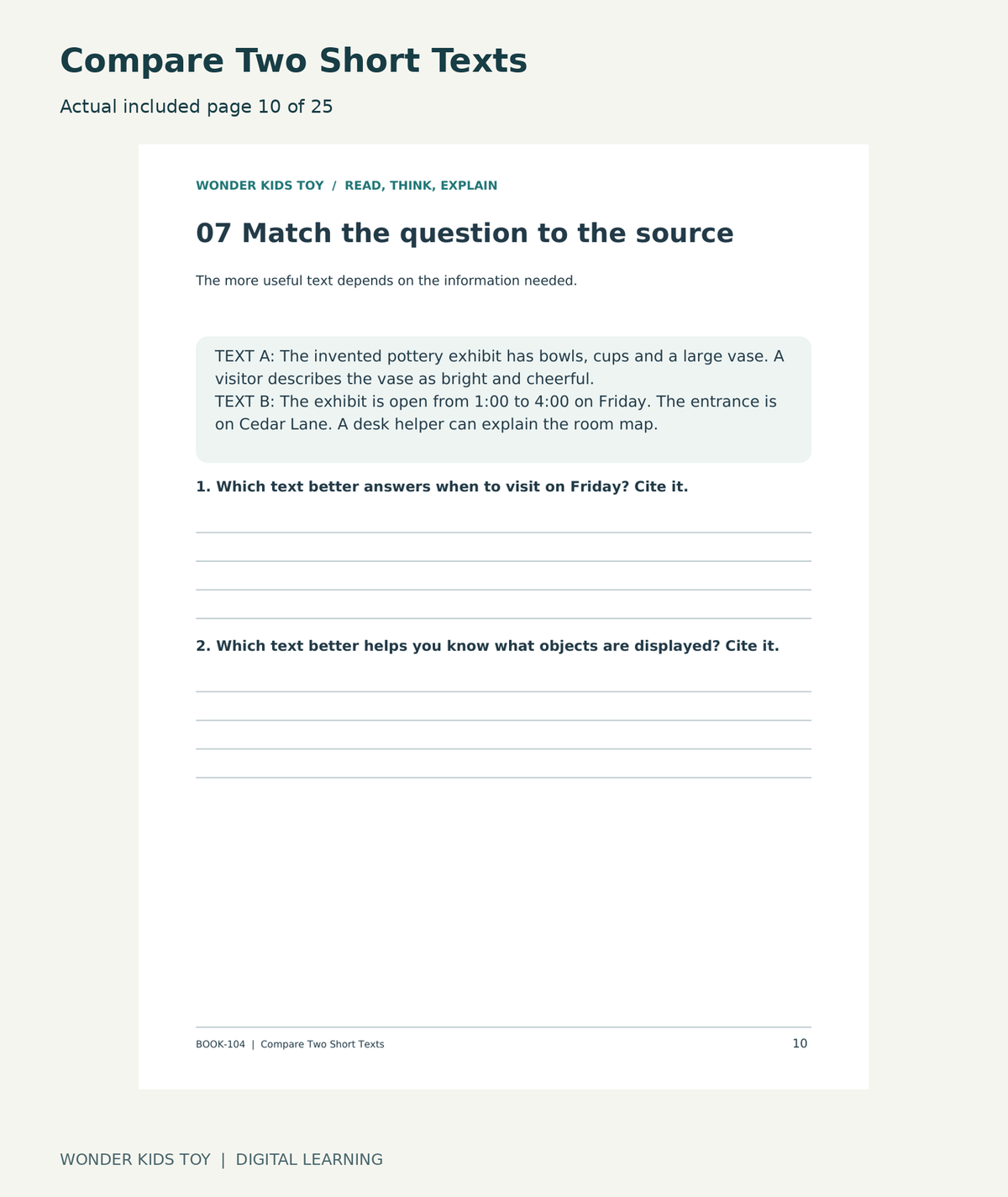 Compare Two Short Texts: actual included PDF page 10 of 25