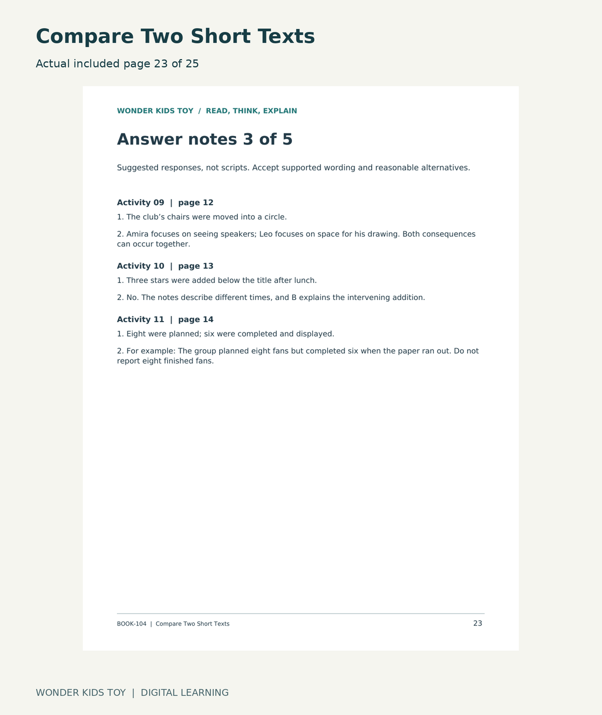 Compare Two Short Texts: actual included PDF page 23 of 25