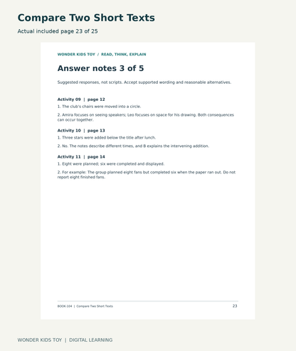 Compare Two Short Texts: actual included PDF page 23 of 25
