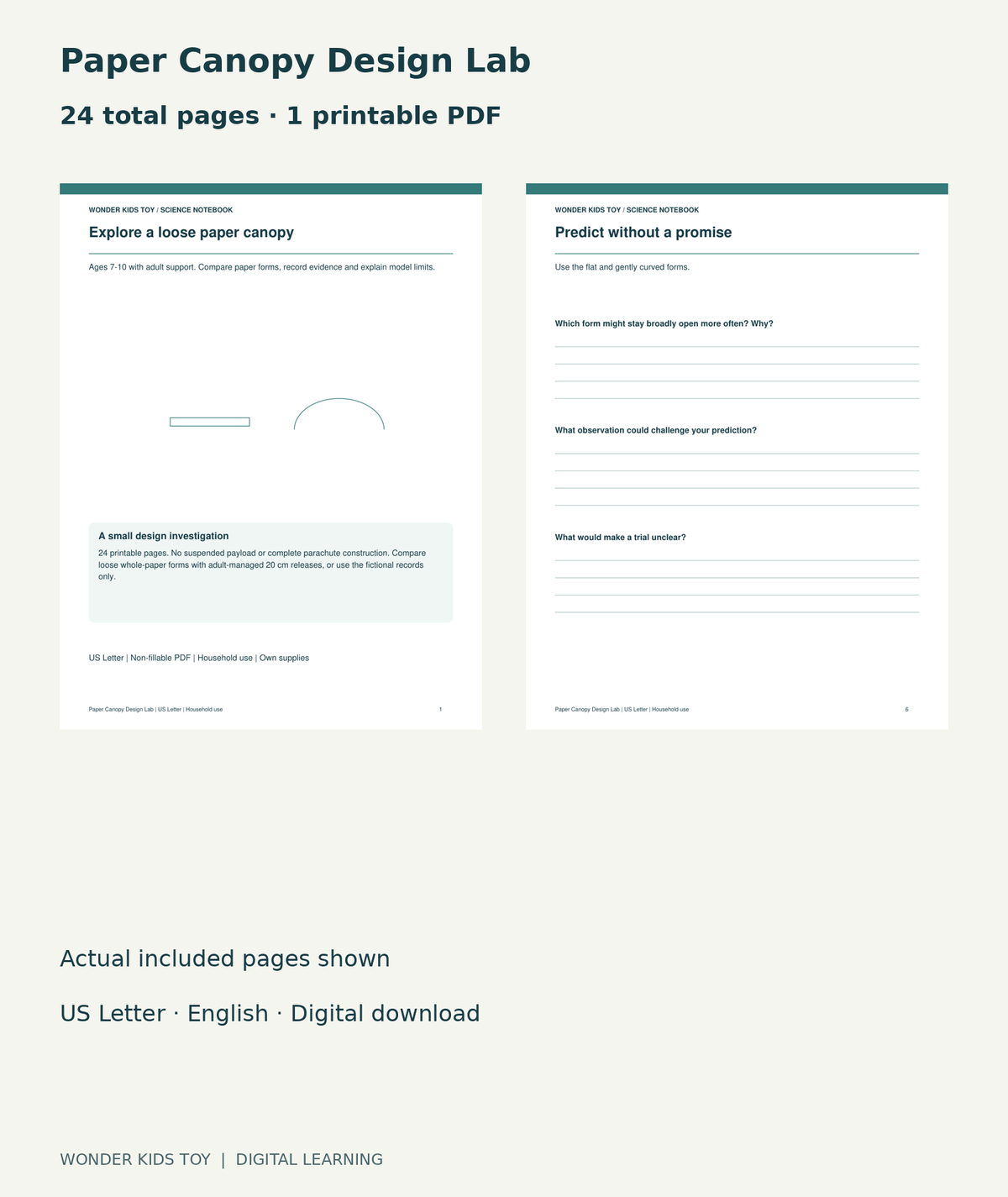 Paper Canopy Design Lab: actual included PDF cover and page 6, 24 total pages
