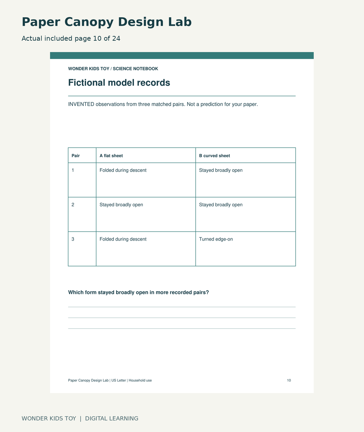 Paper Canopy Design Lab: actual included PDF page 10 of 24