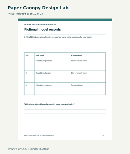 Paper Canopy Design Lab: actual included PDF page 10 of 24