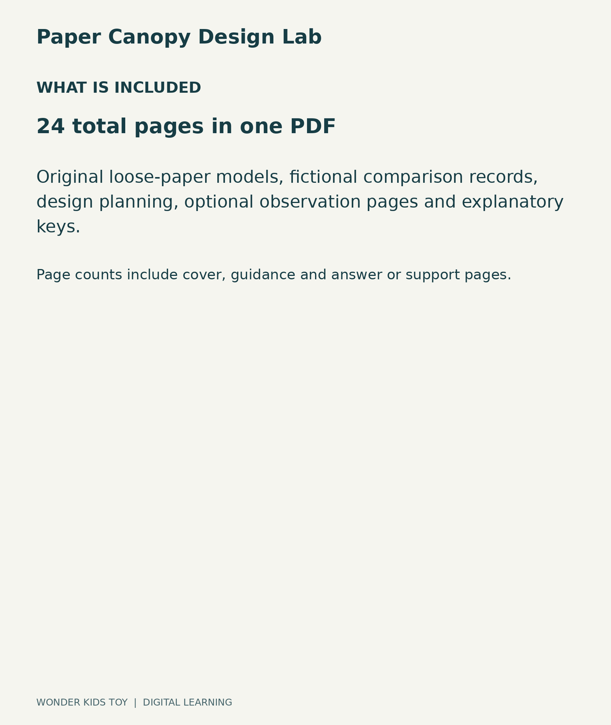 Paper Canopy Design Lab: contents overview, one PDF with 24 total pages