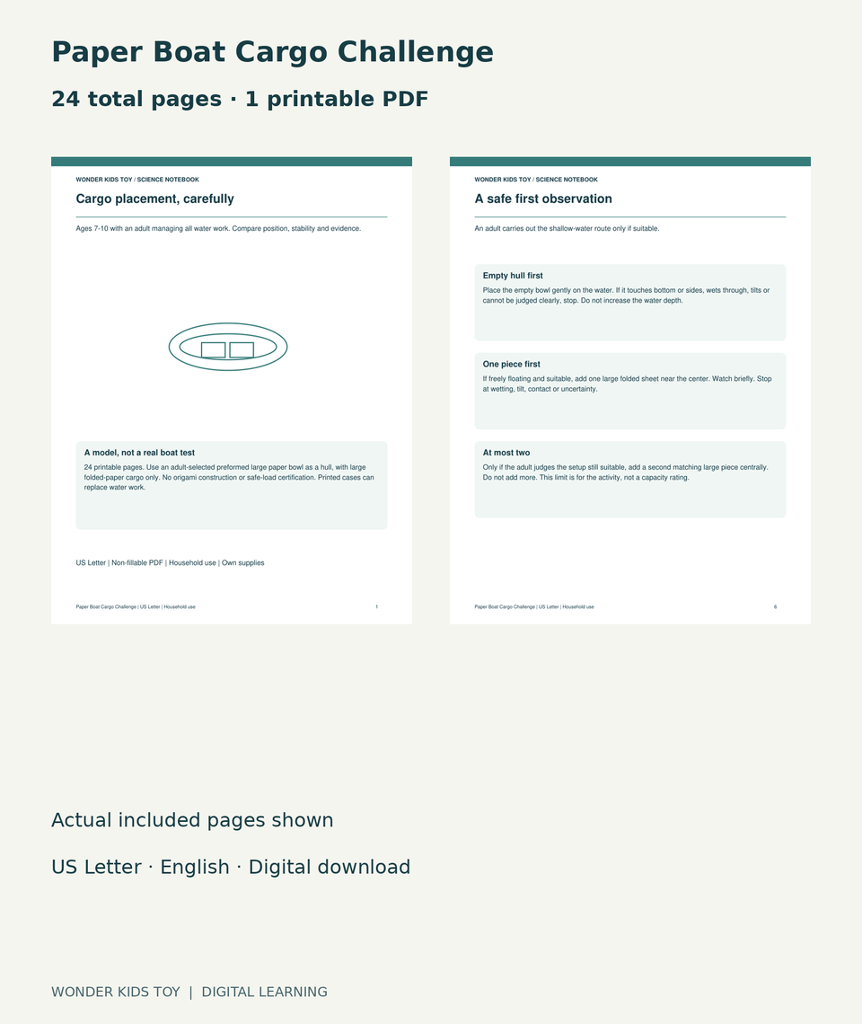 Paper Boat Cargo Challenge: actual included PDF cover and page 6, 24 total pages