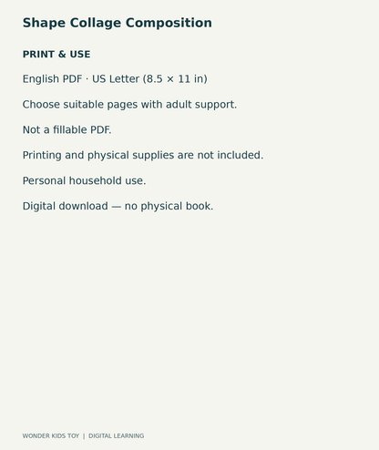 Shape Collage Composition: US Letter English printable PDF and household-use details