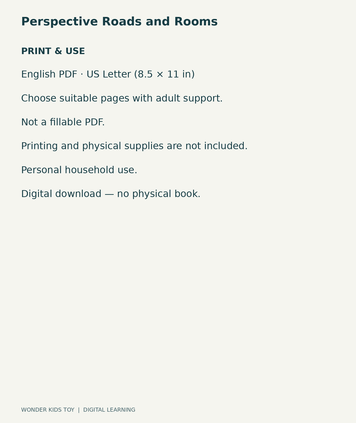 Perspective Roads and Rooms: US Letter English printable PDF and household-use details