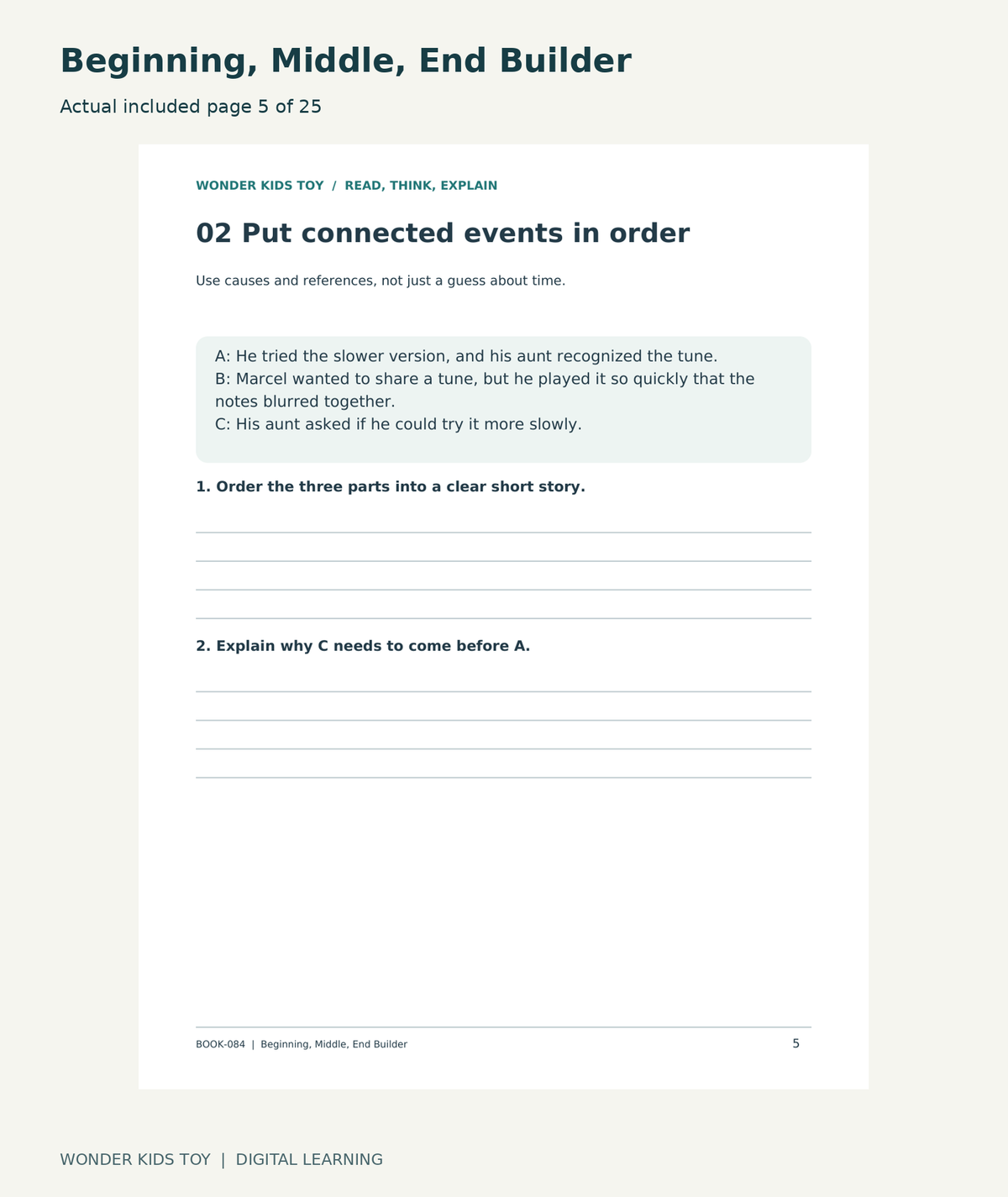 Beginning, Middle, End Builder: actual included PDF page 5 of 25