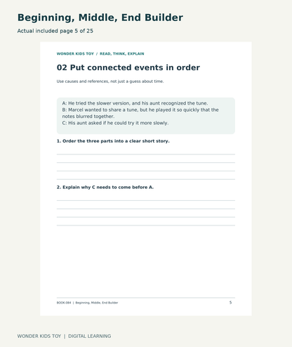 Beginning, Middle, End Builder: actual included PDF page 5 of 25