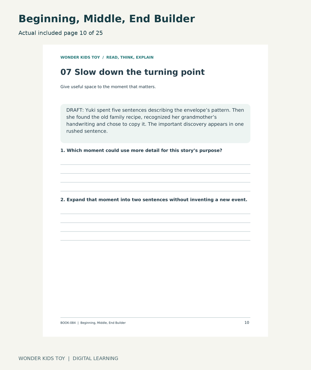 Beginning, Middle, End Builder: actual included PDF page 10 of 25