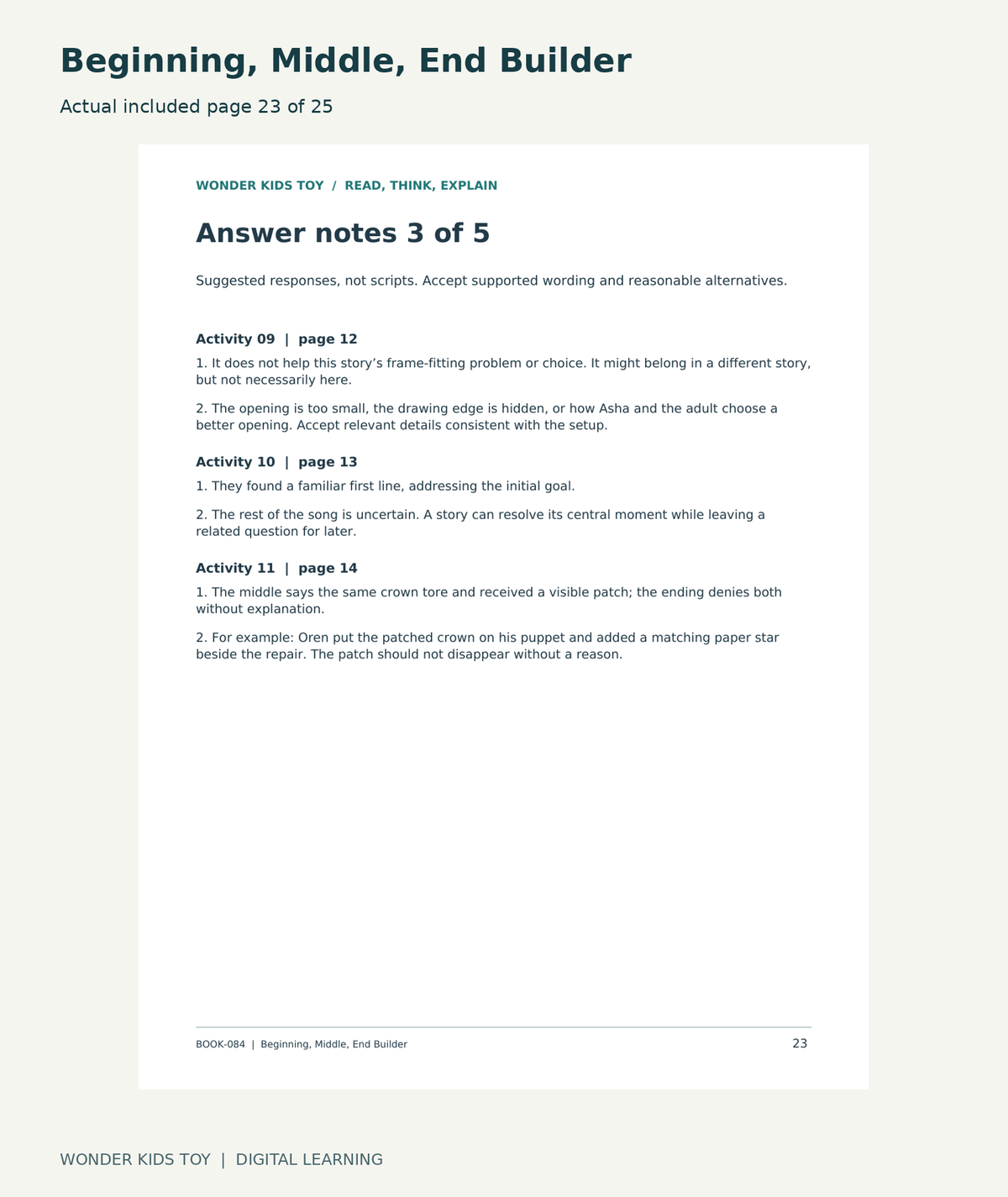 Beginning, Middle, End Builder: actual included PDF page 23 of 25