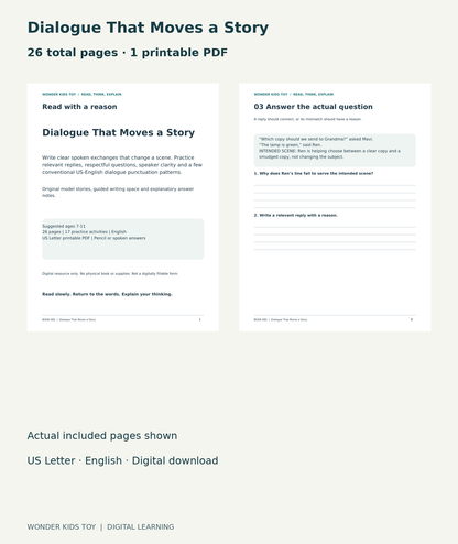 Dialogue That Moves a Story: actual included PDF cover and page 6, 26 total pages