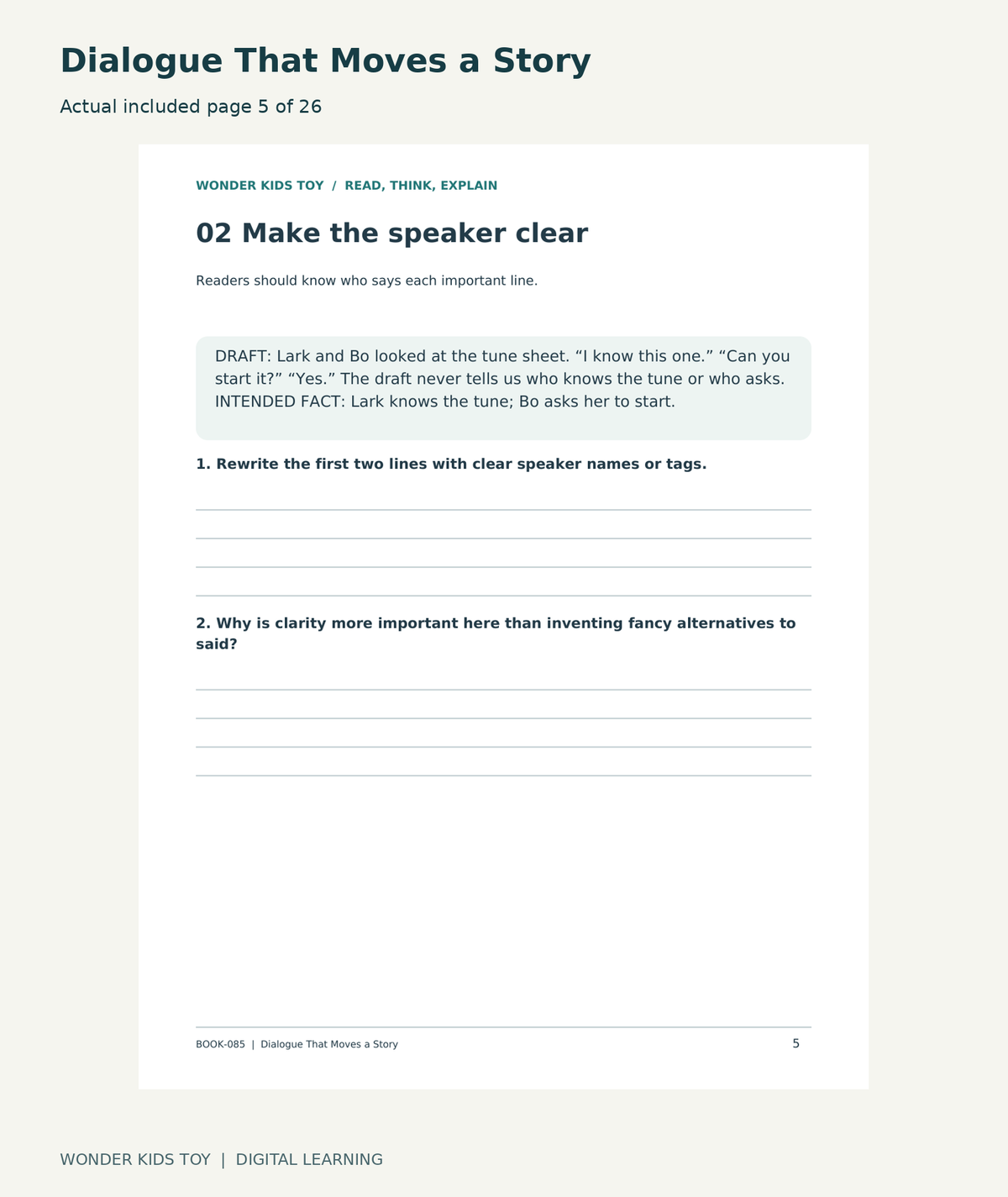 Dialogue That Moves a Story: actual included PDF page 5 of 26