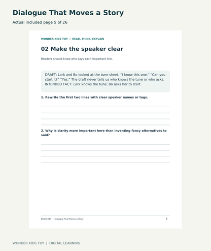 Dialogue That Moves a Story: actual included PDF page 5 of 26