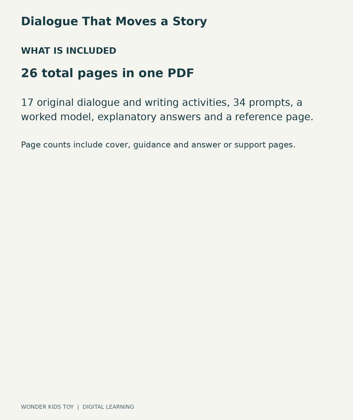 Dialogue That Moves a Story: contents overview, one PDF with 26 total pages