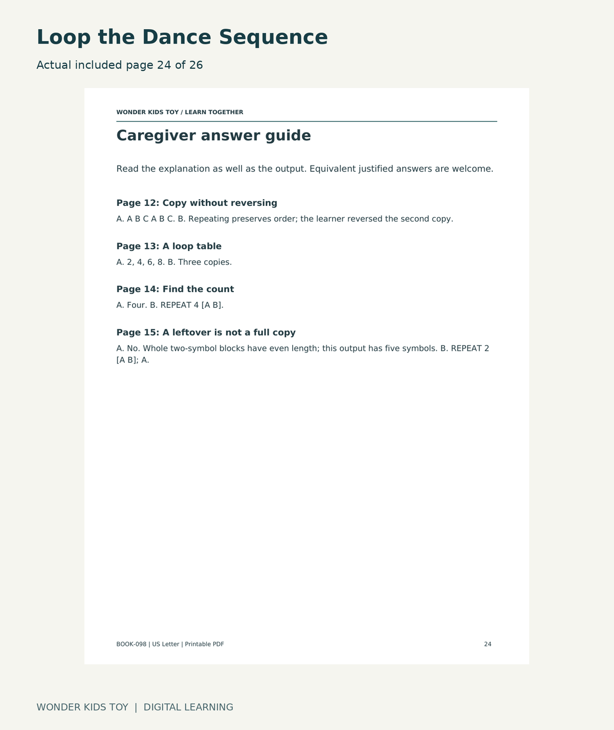 Loop the Dance Sequence: actual included PDF page 24 of 26