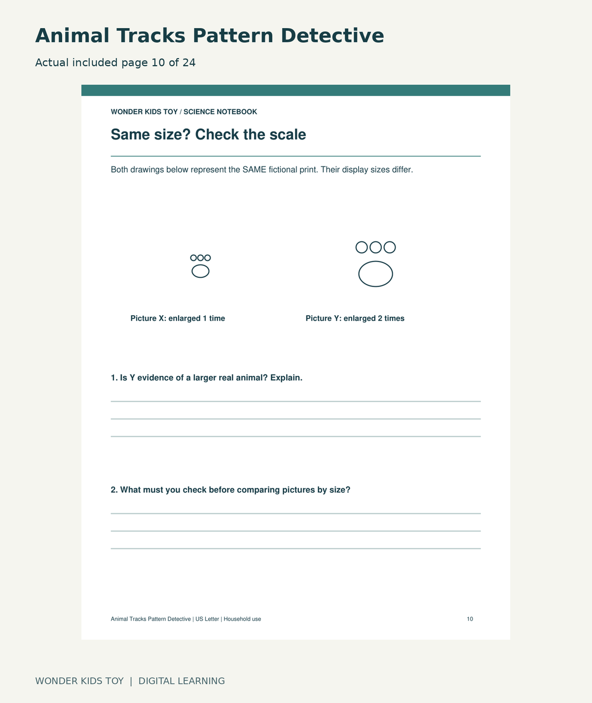 Animal Tracks Pattern Detective: actual included PDF page 10 of 24