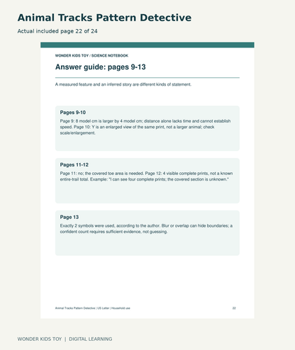 Animal Tracks Pattern Detective: actual included PDF page 22 of 24